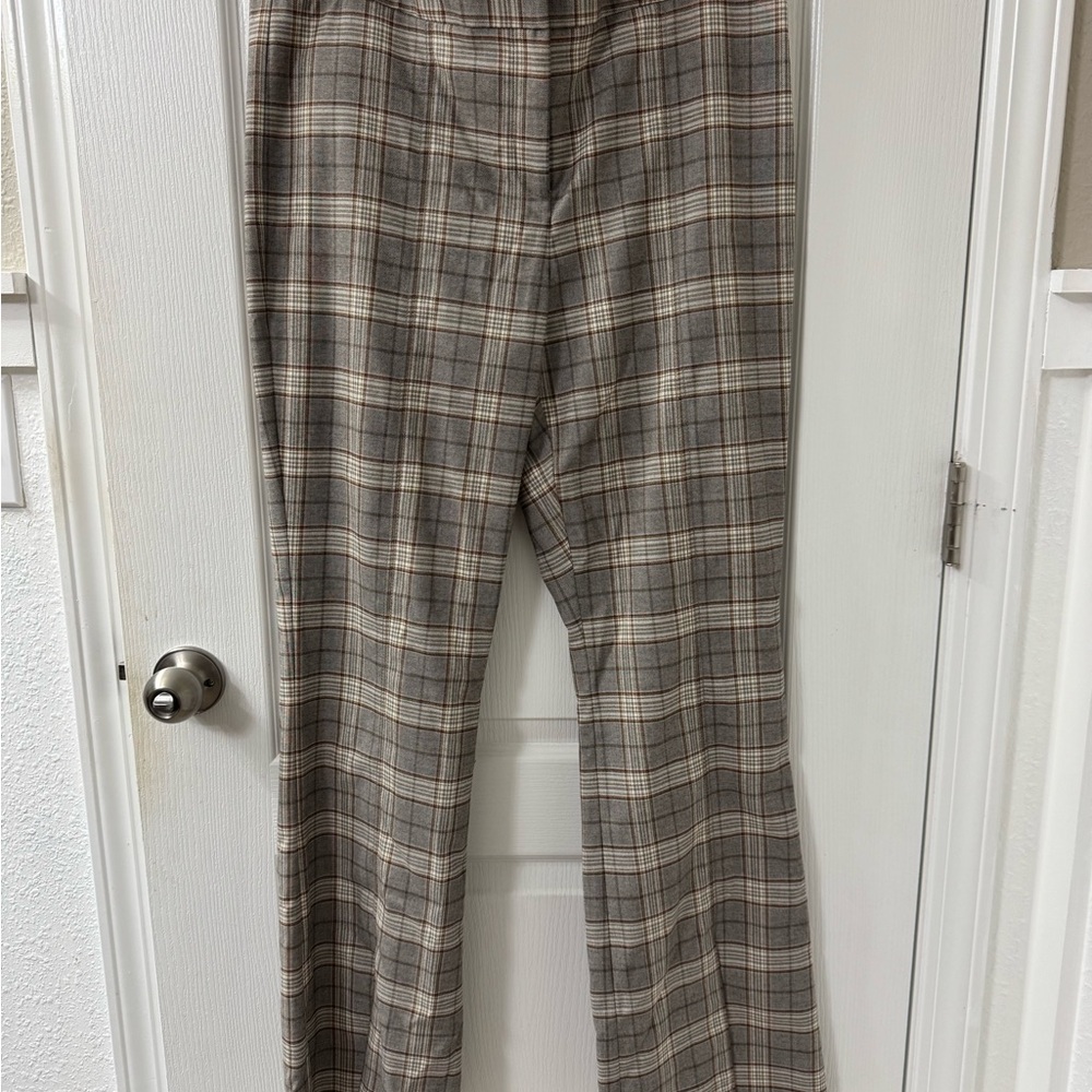 ANTONIO MELANI Plaid Wide Leg Pants - Gray and Cream
